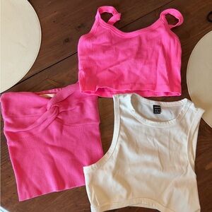 Pink and White Ribbed Crop Tops